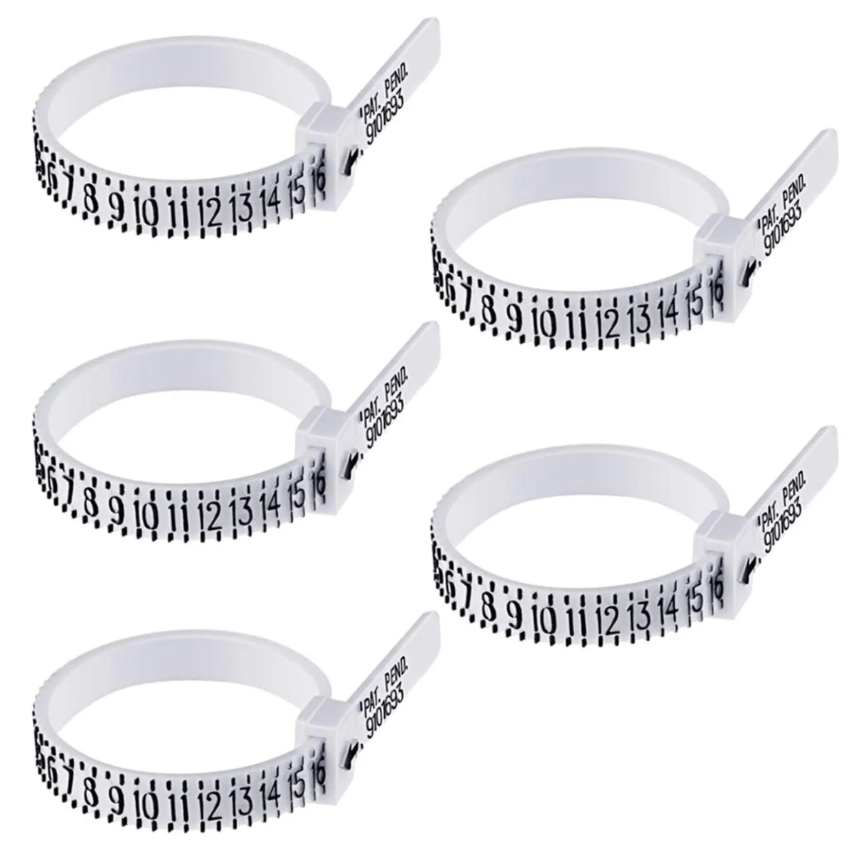 Fako Bijoux - Ringmaat Meter - Ring Vinger Meetgereedschap - US Maatvoering - Wit - 5 Stuks