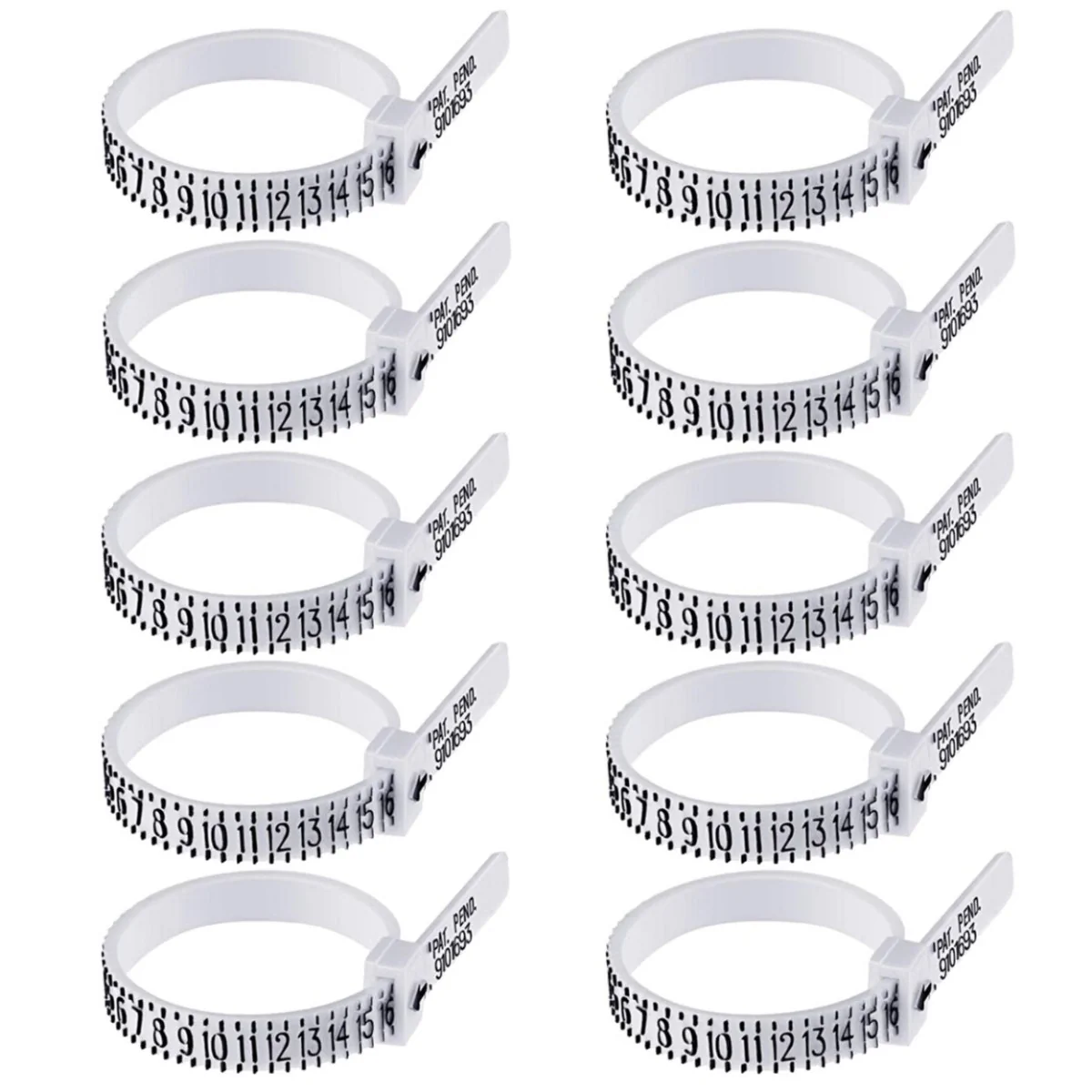 Fako Bijoux - Ringmaat Meter - Ring Vinger Meetgereedschap - US Maatvoering - Wit - 10 Stuks