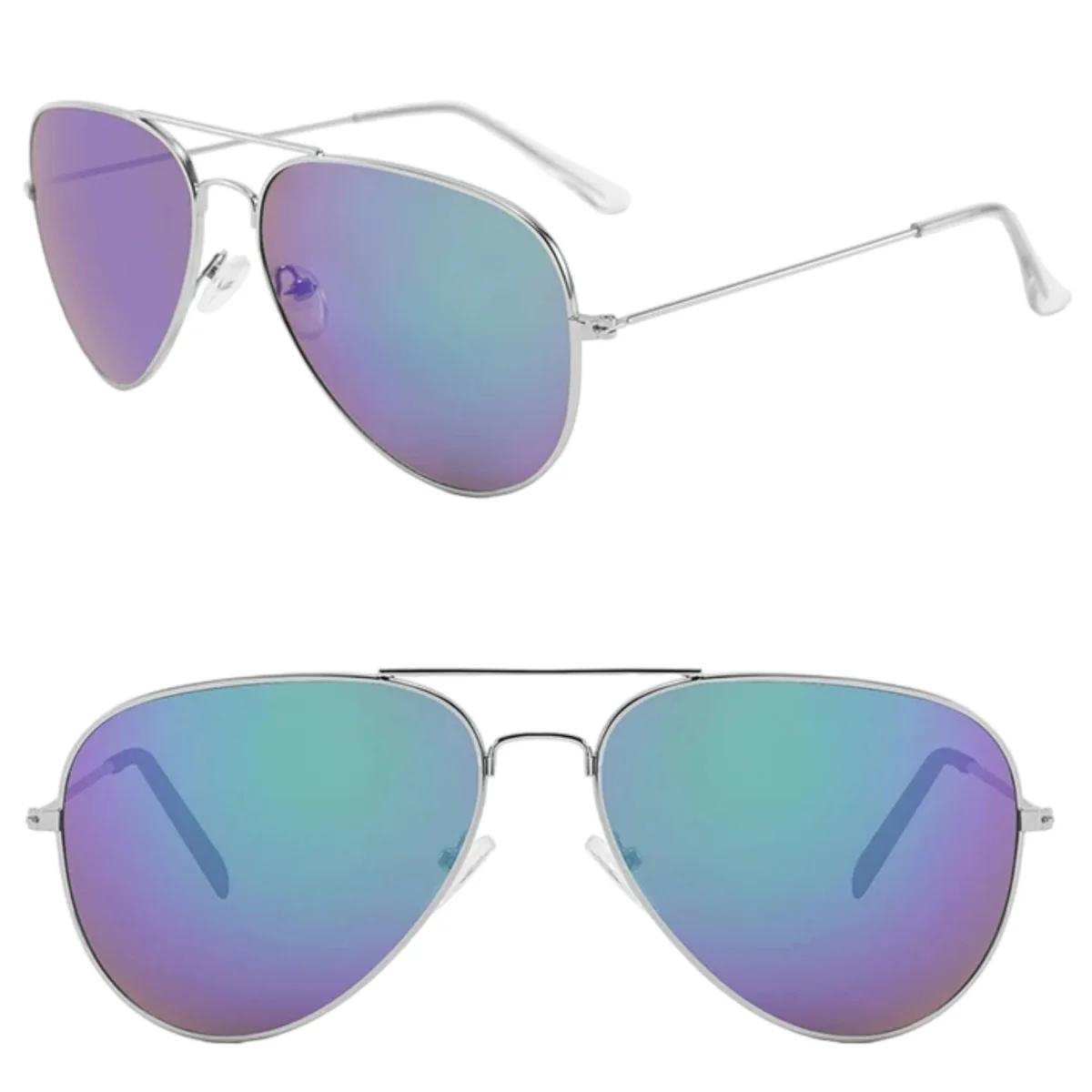 Fako Fashion - Pilotenbril - Piloot Zonnebril - Heren Zonnebril - Dames Zonnebril - Zilver - Blauw/Groen