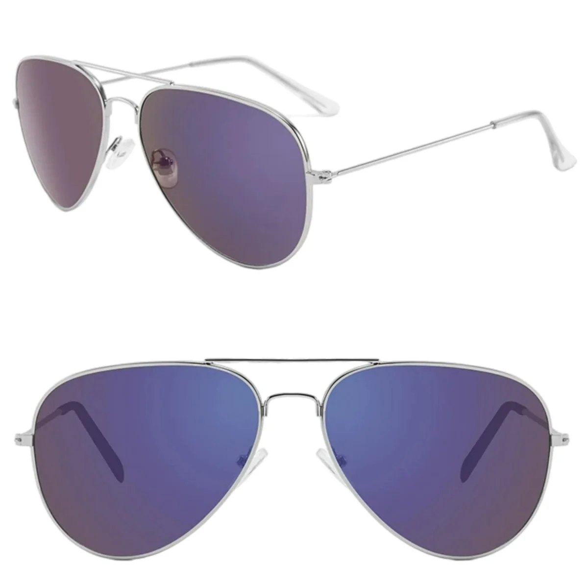 Fako Fashion - Pilotenbril - Piloot Zonnebril - Heren Zonnebril - Dames Zonnebril - Zilver - Donkerblauw