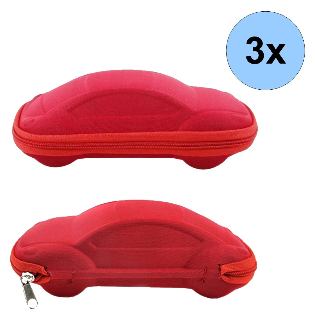 Fako Bijoux - Brillenkoker - Auto - EVA - Met Rits - Nylon - Rood - 3 Stuks