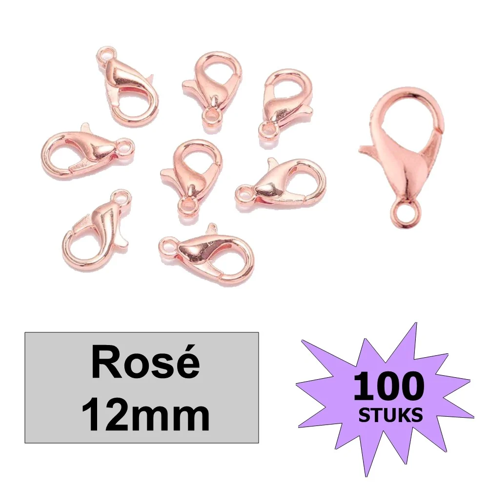 Fako Bijoux - Karabijn Sluitingen - Rosé Goudkleurig - 12mm - 100 Stuks