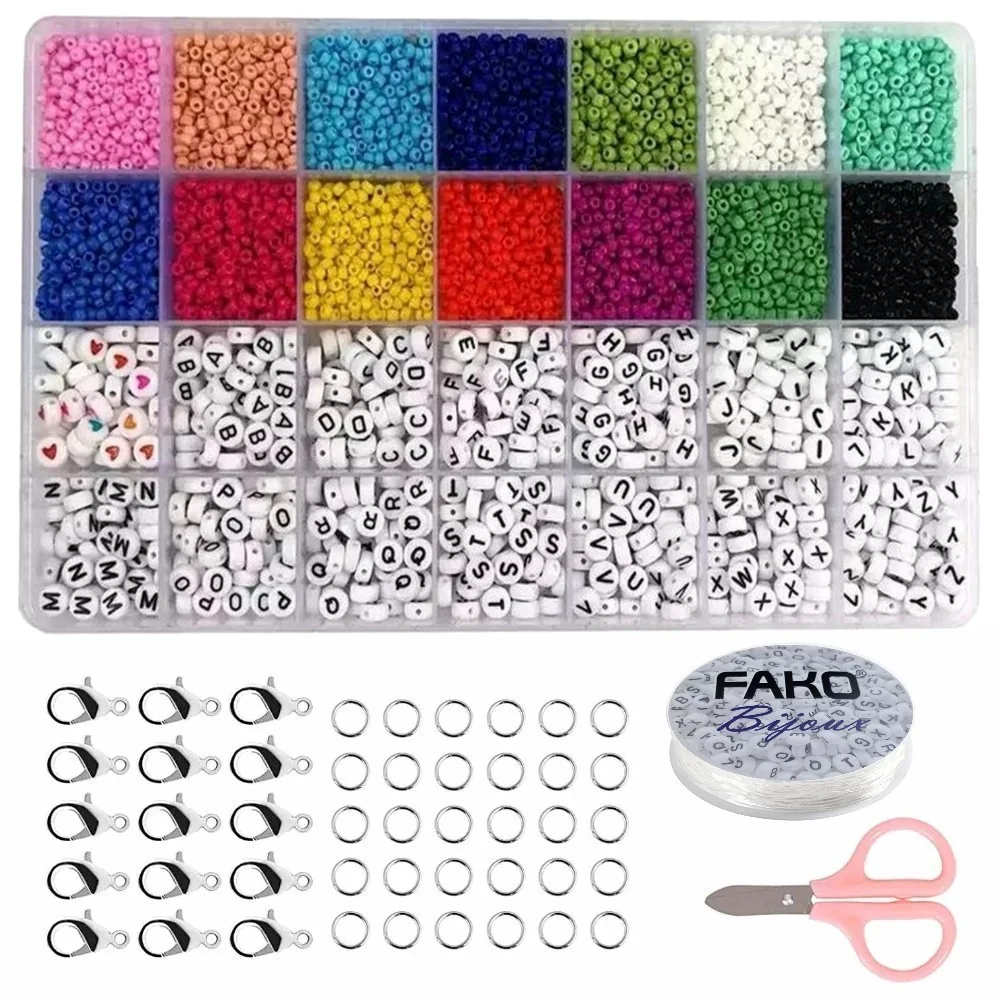 Fako Bijoux - DIY Kralen Set - Letterkralen & Glas Zaad Kralen -  Sieraden Maken - 3mm - 5000 Stuks