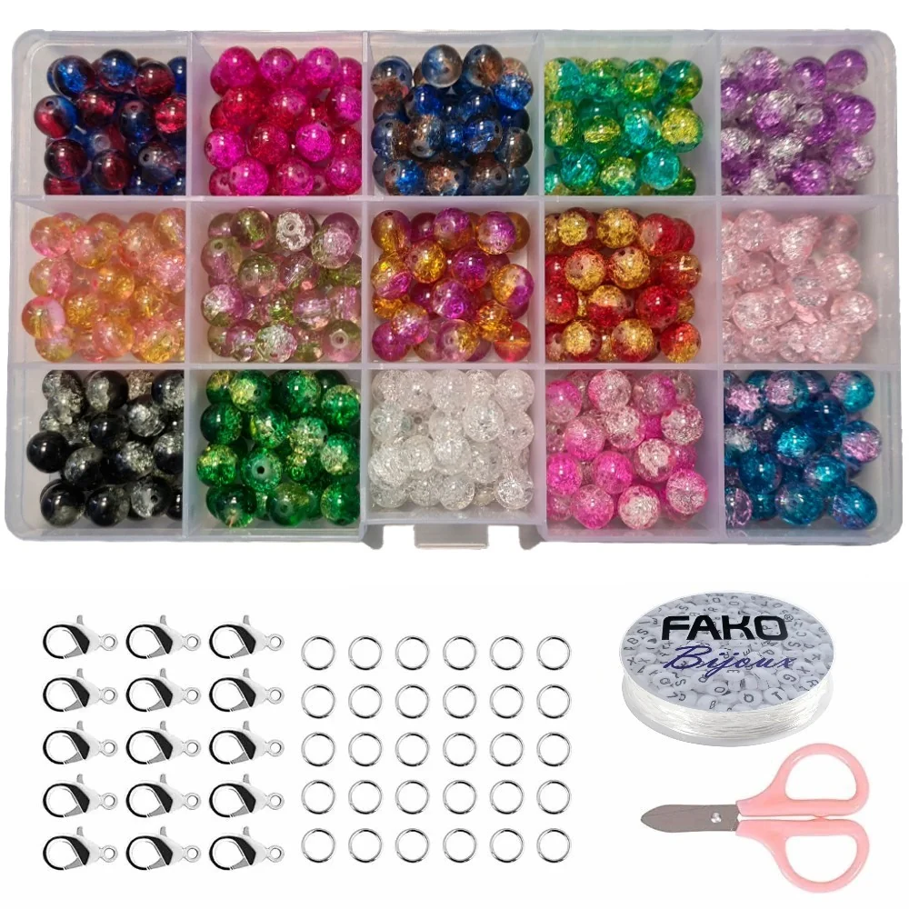 Fako Bijoux - DIY Glas Kralen Set - Glaskralen "Duo Crack" - Sieraden Maken Kit - Zelf Sieraden Maken - 8mm - 375 Stuks