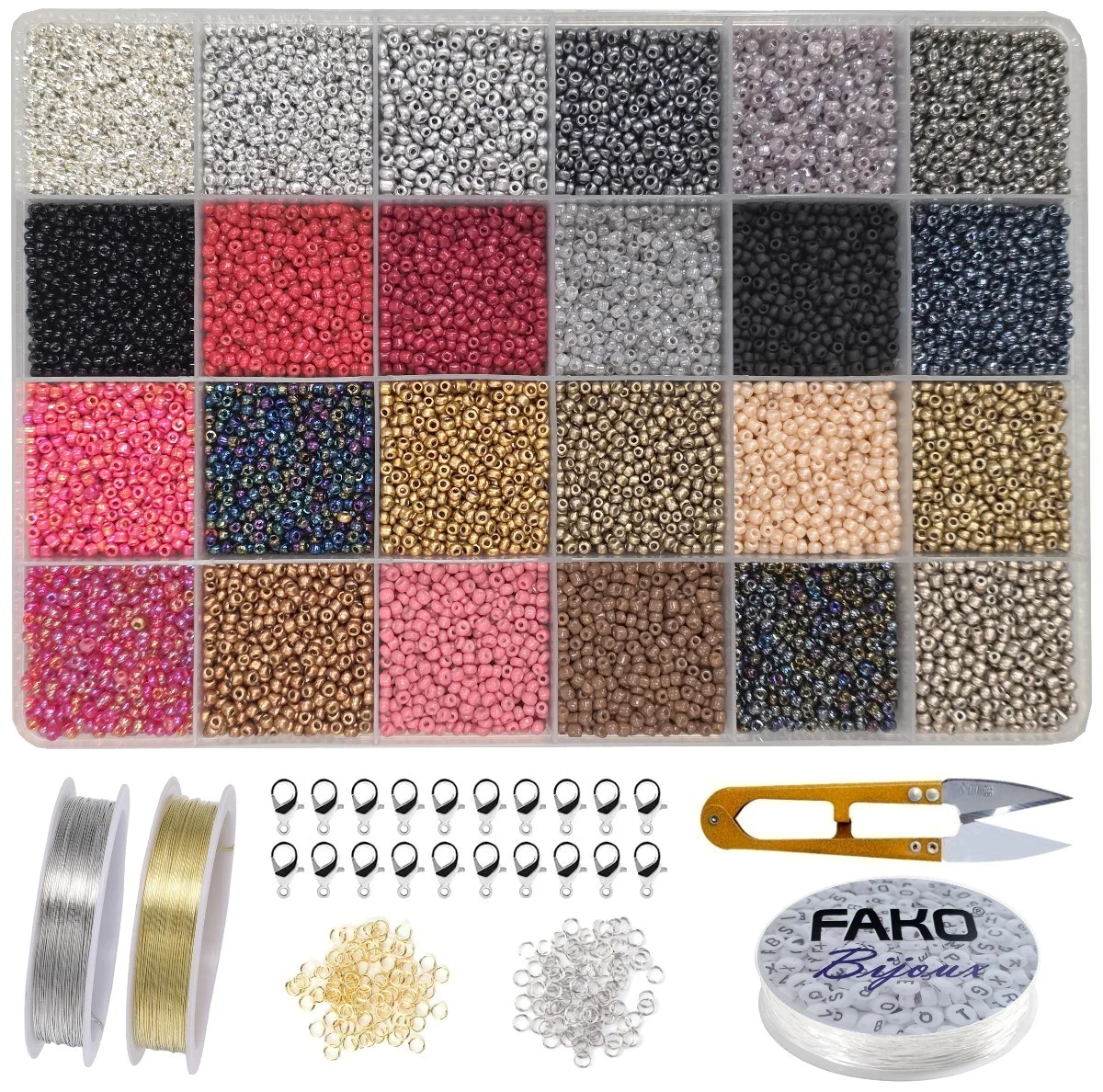 Fako Bijoux - DIY Kralen Set Deluxe - Glas Zaad Kralen - Glaszaad Donker/Goud/Zilver - Sieraden Maken - 2mm – 19200 Stuks