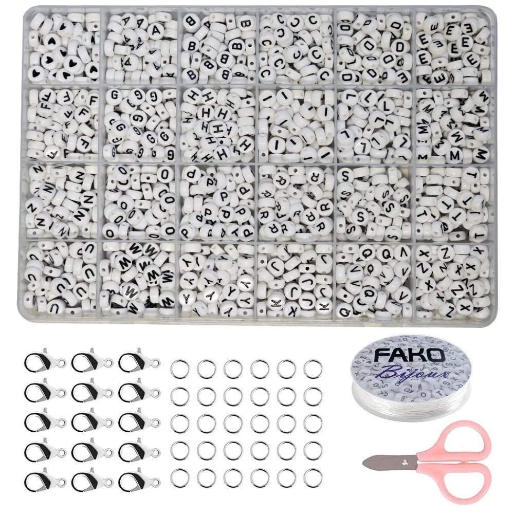 Fako Bijoux - Letterkralen Set - Letter Beads - Alfabet Kralen - Sieraden Maken - 1200 Stuks - Wit