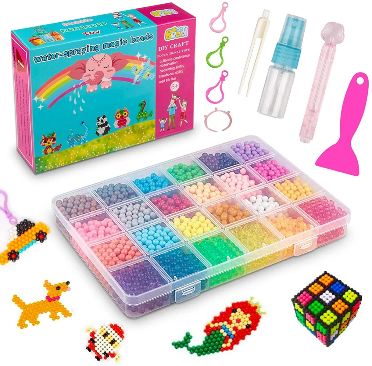 Fako Bijoux - Water-Spraying Magic Water Sticky Spray Beads Box - Klevende Waterkralen - Waterparels - Kinderen - 18+6 Kleuren - 5mm - 3000 Stuks
