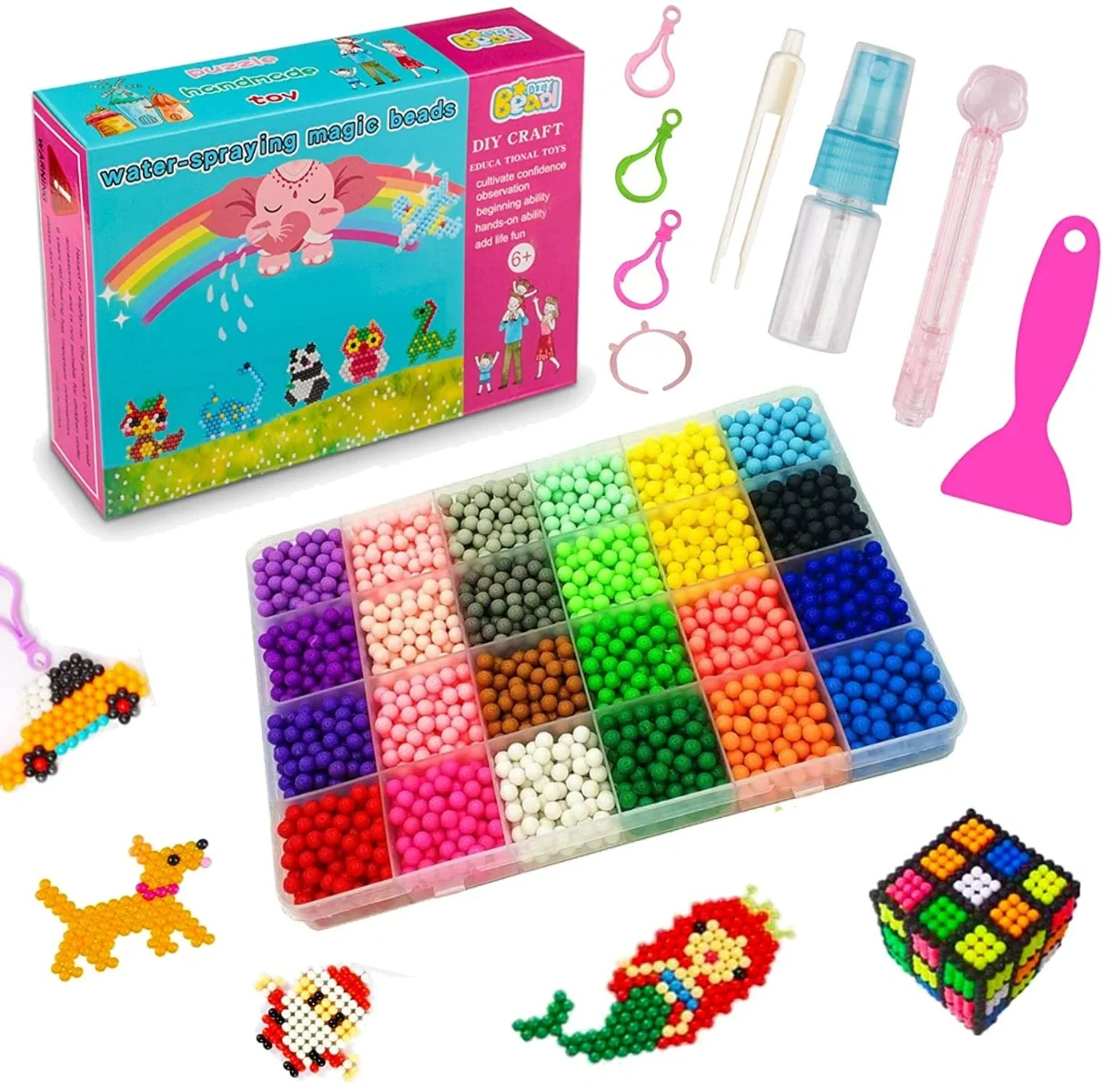 Fako Bijoux - Water-Spraying Magic Water Sticky Spray Beads Box - Klevende Waterkralen - Waterparels - Kinderen - 24 Kleuren - 5mm - 3000 Stuks