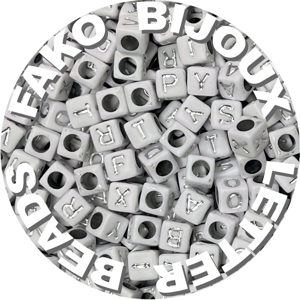 Fako Bijoux - Letterkralen Vierkant - Letter Beads - Alfabet Kralen - Sieraden Maken - 500 Stuks - Wit/Zilver
