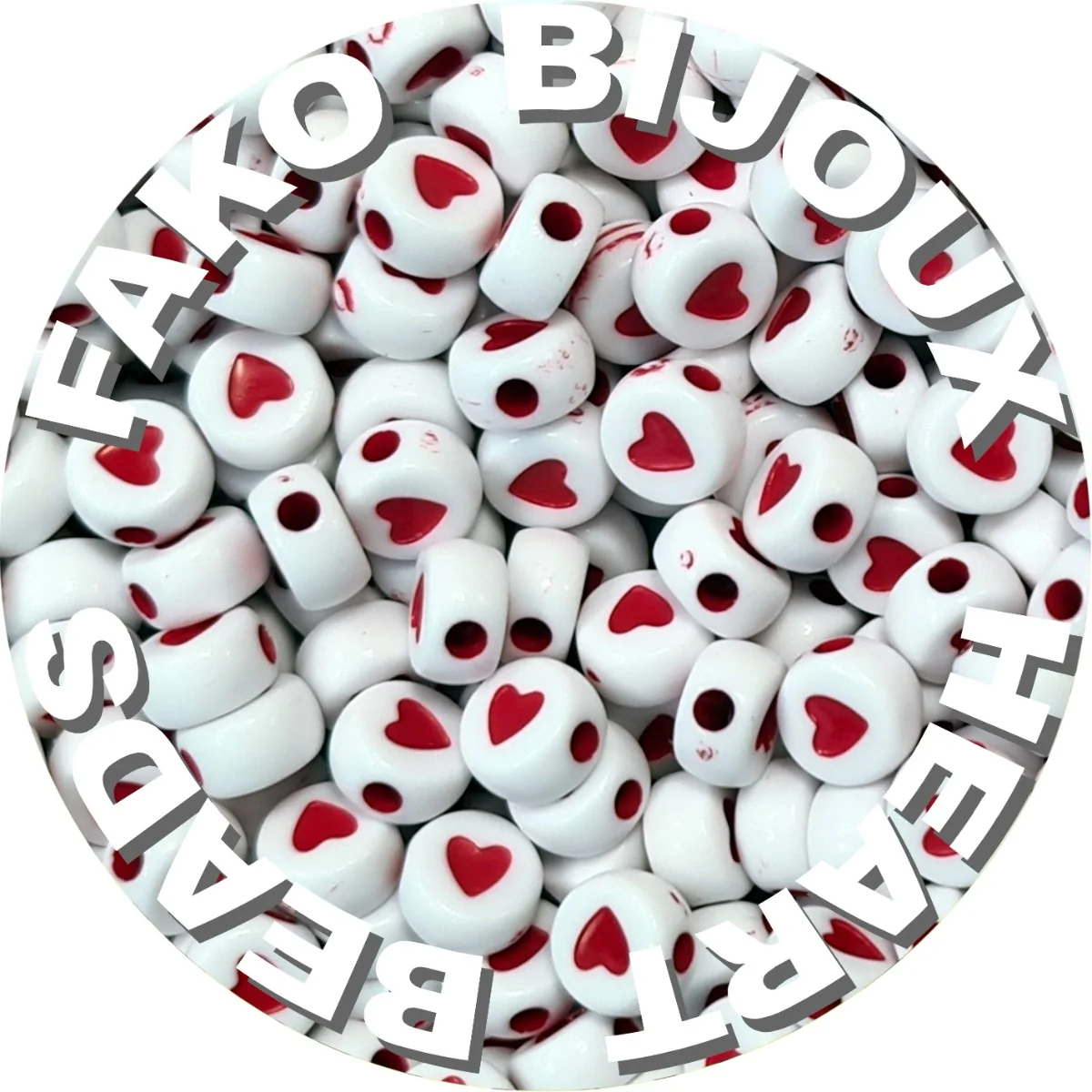 Fako Bijoux - Hartjes Kralen - Acryl - 7mm - Sieraden Maken - 250 Stuks - Wit/Rood