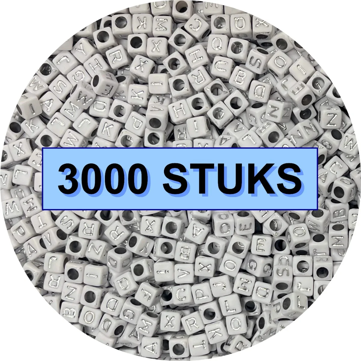 Fako Bijoux - Letterkralen Vierkant Bulk - Letter Beads - Alfabet Kralen - Sieraden Maken - 3000 Stuks - Wit/Zilver