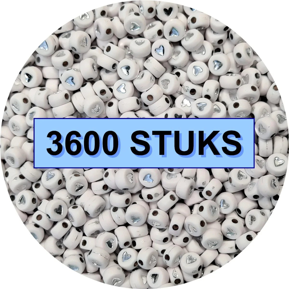 Fako Bijoux - Hartjes Kralen Bulk - Acryl - 7mm - Sieraden Maken - 3600 Stuks - Wit/Zilver