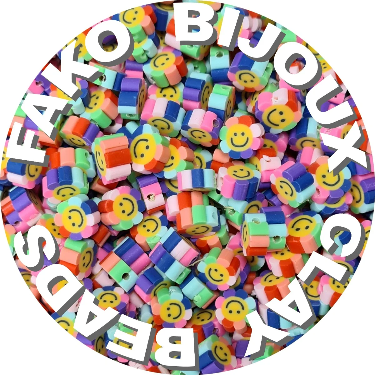 Fako Bijoux - Klei Kralen Bloem Smiley Regenboog - Figuurkralen - Kleikralen - 10mm - 50 Stuks