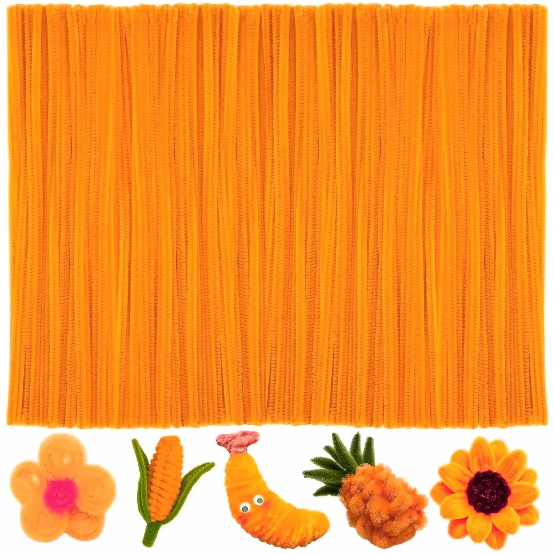 Fako Bijoux - 100 Oranje Pijpenragers - Set van 100 Stuks Chenille Draden - Oranje - 30 cm Lang - Knutselen - DIY - Hobby - Chenille Draad – Flexibele Pijpenragers - Kinderen en Volwassenen - 100 Stuks