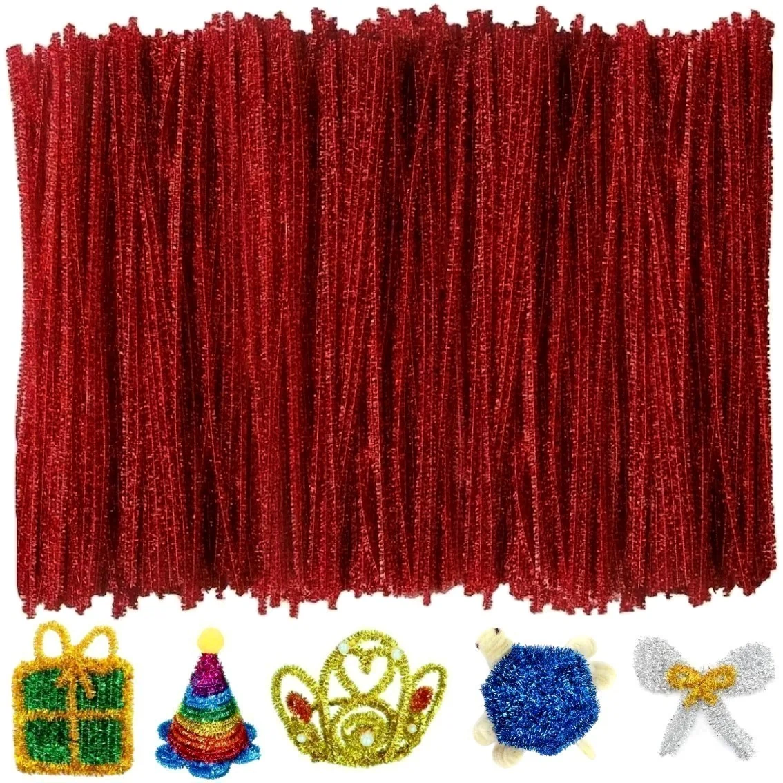 Fako Bijoux - 100 Rode Glitter Pijpenragers - Set van 100 Stuks Chenille Draden - Glitter Rood - 30 cm Lang - Knutselen - DIY - Hobby - Chenille Draad – Flexibele Pijpenragers - Kinderen en Volwassenen - 100 Stuks