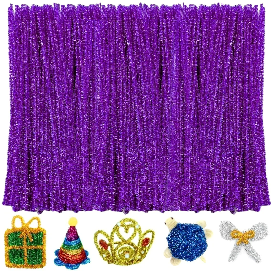 Fako Bijoux - 100 Paarse Glitter Pijpenragers - Set van 100 Stuks Chenille Draden - Glitter Paars - 30 cm Lang - Knutselen - DIY - Hobby - Chenille Draad – Flexibele Pijpenragers - Kinderen en Volwassenen - 100 Stuks