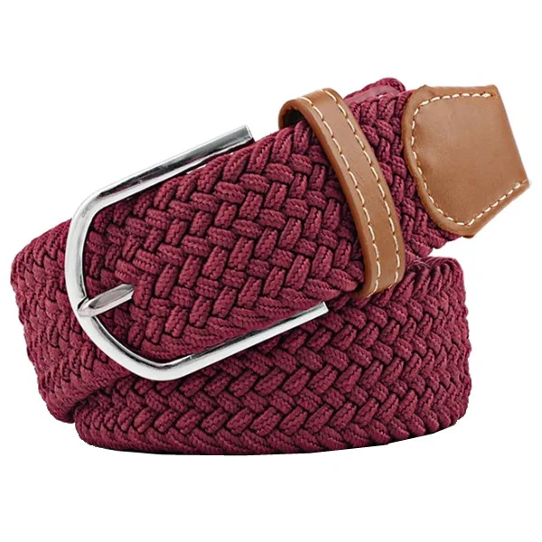 Fako Fashion - Elastische Riem - Canvas - Gevlochten - 105cm - 33mm - Bordeaux Rood