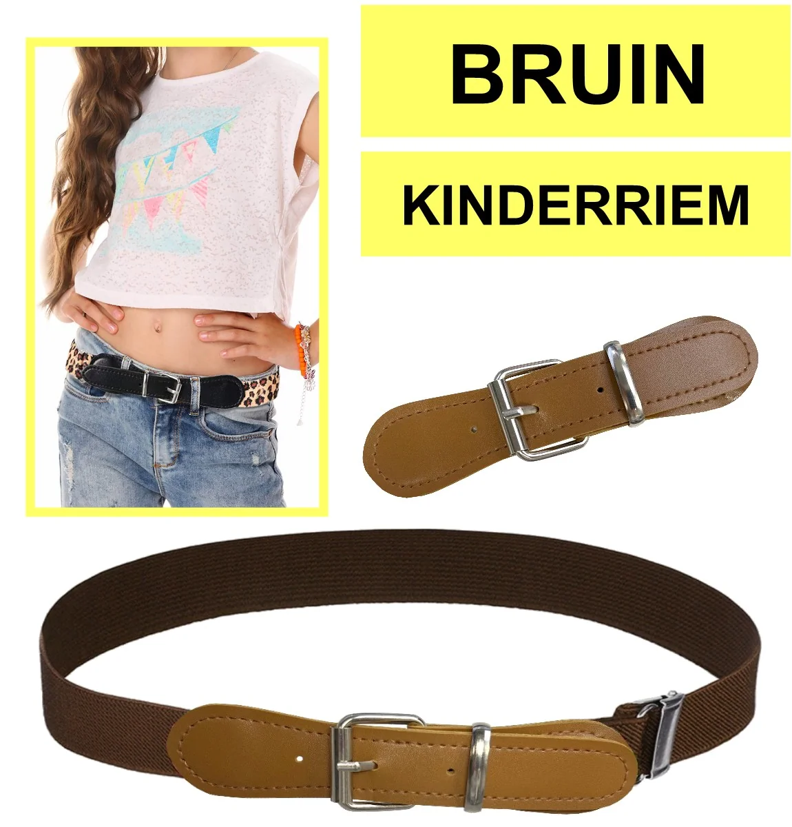 Fako Fashion - Kinderriem Elastisch Oval - Elastische Riem Voor Kinderen - Rekbare Riem - Broekriem - Stretch Riem - Natural - Bruin