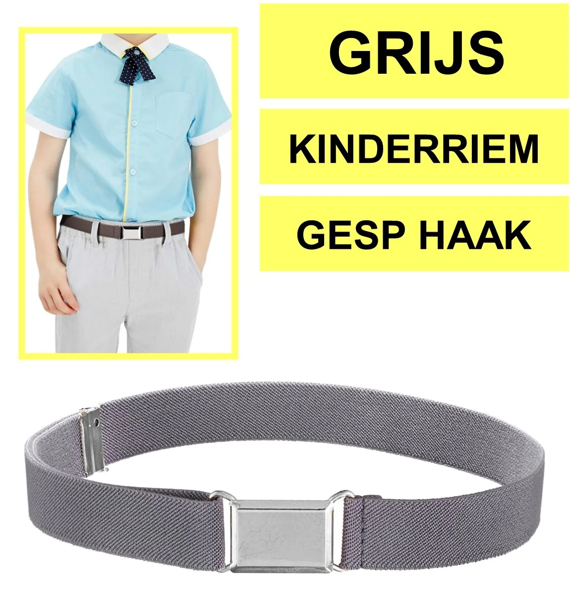 Fako Fashion - Kinderriem Elastisch Gesp - Elastische Riem Voor Kinderen - Rekbare Riem - Broekriem - Stretch Riem - Grijs