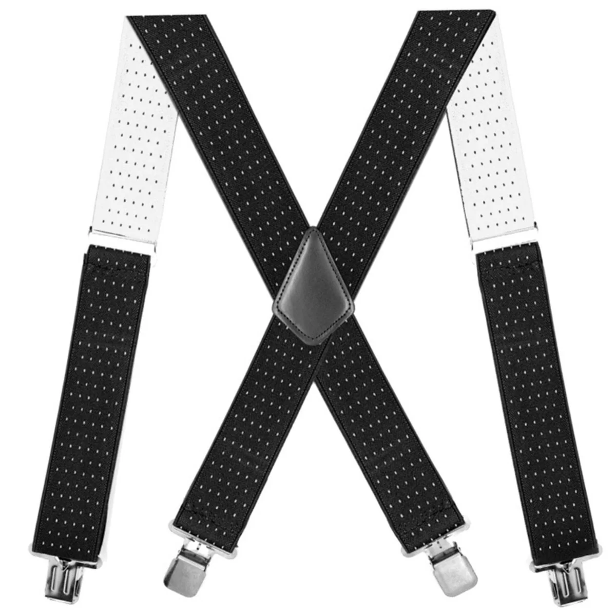 Fako Fashion - Brede Heren Bretels - Volwassenen - 50mm Breed - 4 Clips - 28mm Brede Clips - XL - 120cm - Zwart/Wit Stippen