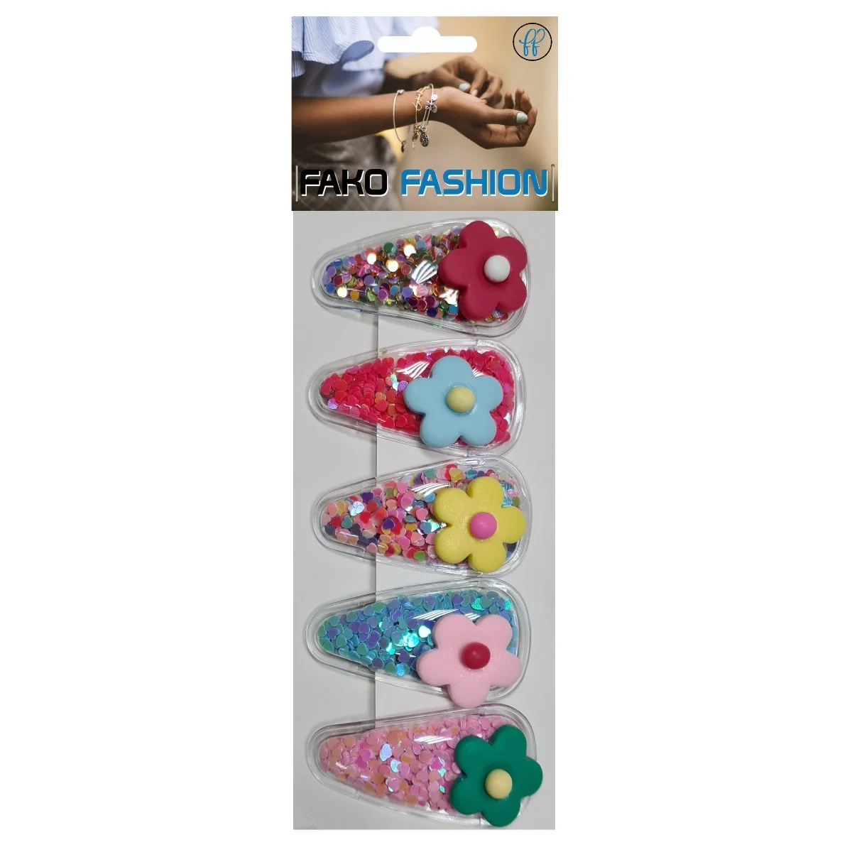 Fako Fashion - Haarspeldjes Met Lovertjes - Haarclips Voor Meisjes - Gevulde Speldjes - 5 Stuks - Flower Power Mix