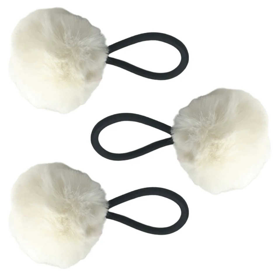 Fako Fashion - Haarelastiekjes Met Pompom - Ø 5cm - 4mm Dik - 3 Stuks - Wit