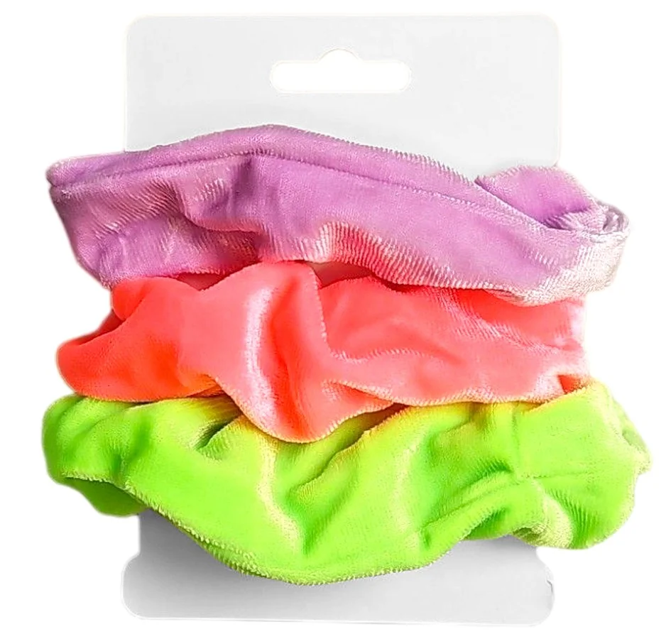 Fako Fashion - Haarelastiek - Scrunchie - Haarwokkel - Haarband - Fluffy Neon - 3 Stuks