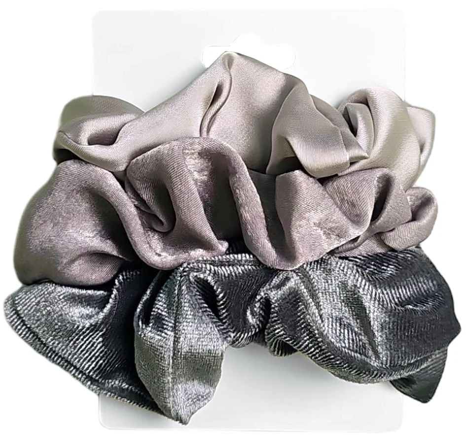 Fako Fashion - Haarelastiek - Scrunchie - Haarwokkel - Haarband - Triple Grey - 3 Stuks