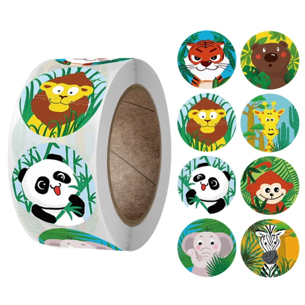500 Stickers Op Rol - 2.5cm - Dierentuin Dieren - Beloningsstickers - Stickers Kinderen - Sluitsticker - Sluitzegel - 25mm