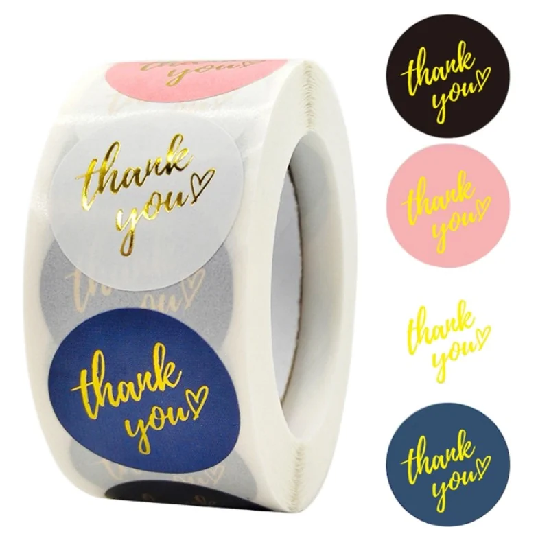 500 Stickers Op Rol - 2.5cm - Thank You Metal Mix - Bedankt Stickers - Sluitsticker - Sluitzegel - 25mm
