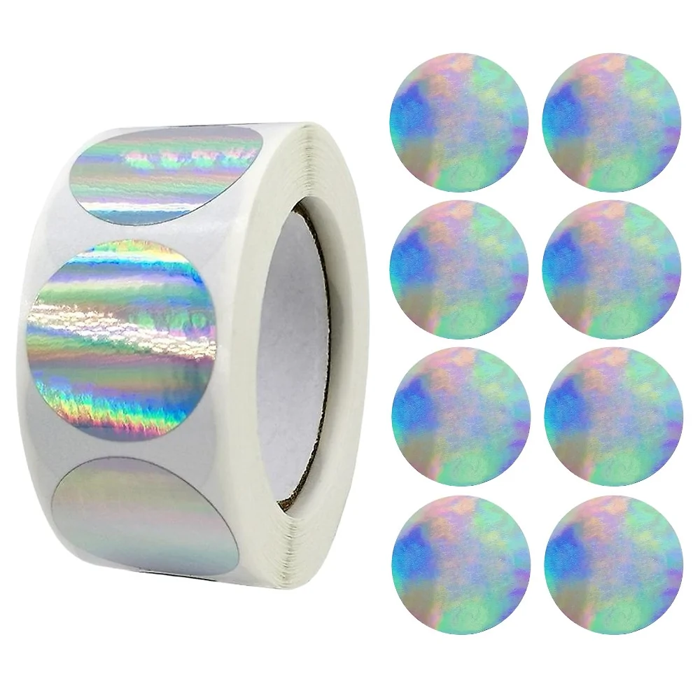 500 Stickers Op Rol - 2.5cm - Cirkel Holografisch - Beloningsstickers - Stickers Kinderen - Sluitsticker - Sluitzegel - 25mm