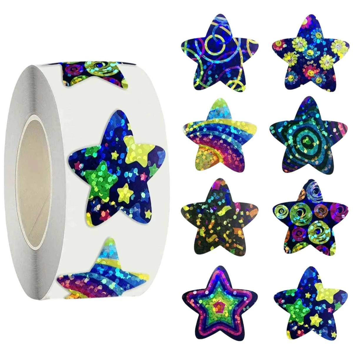 500 Stickers Op Rol - 2.5cm - Ster Cosmos 2 Glitter - Beloningsstickers - Stickers Kinderen - Sluitsticker - Sluitzegel - 25mm