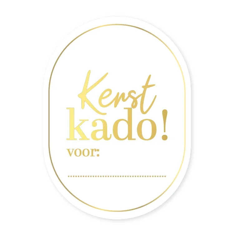 30x Sticker Kerst Kado! voor: .... - Goudfolie - Sluitsticker - Sluitzegel - Feeststicker Presentje - Enveloppe - Cadeau - Gift - Cadeauzakje - Traktatie - Leuk inpakken - Sticker - 38x63mm - 30 Stuks