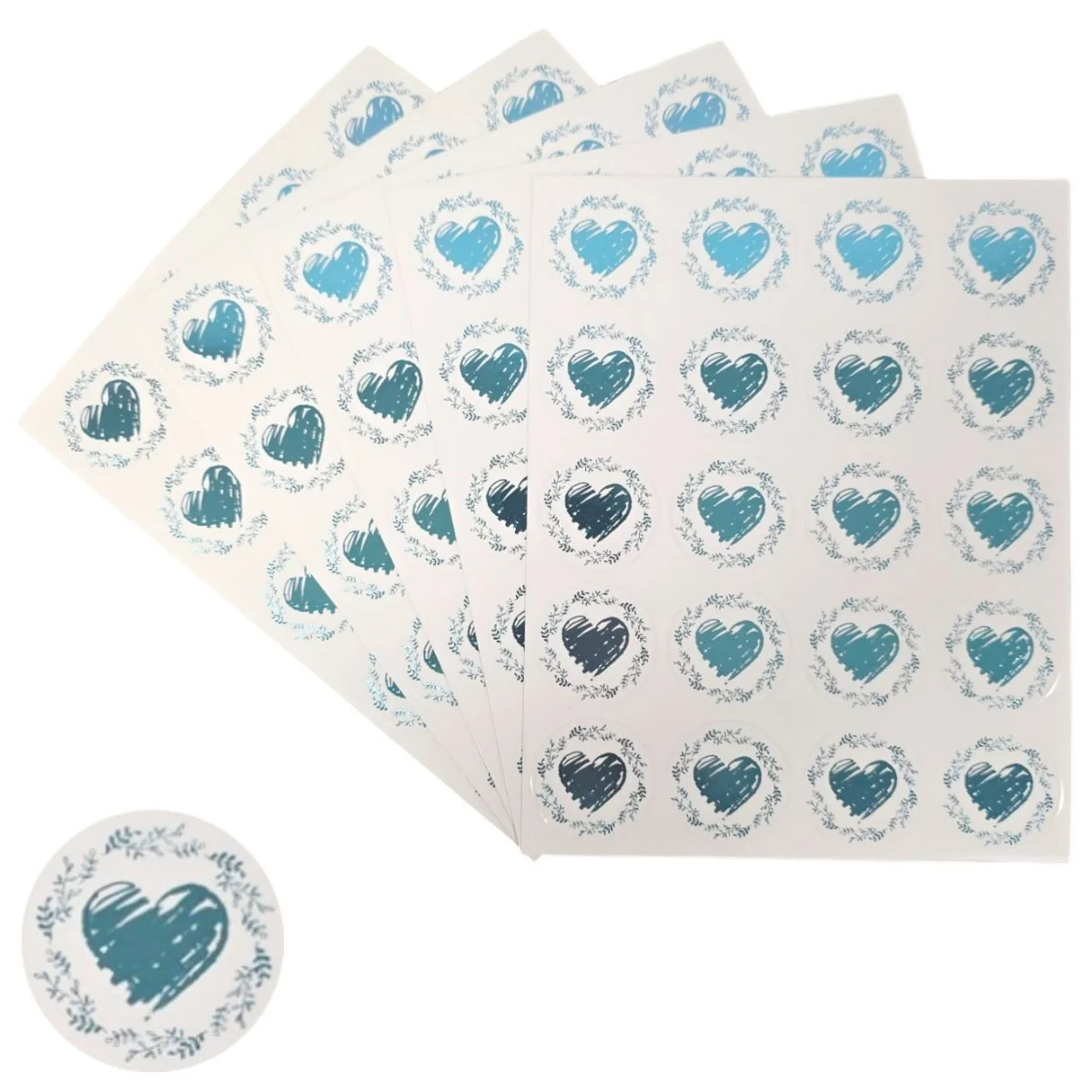 Fako Bijoux - Transparante Stickers Op Vel - 32mm - Hart Krans Zwart - Serie 3 - Sluitsticker - Sluitzegel - Cadeau Sticker - Hartje Blauw - 200 Stuks