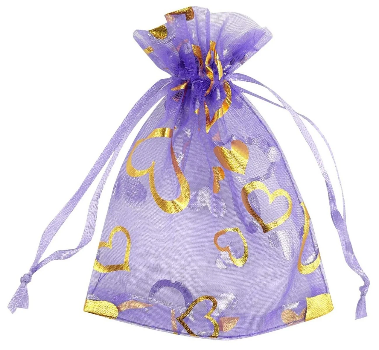 Fako Bijoux - Organza Zakjes - 10x12 cm - Feestzakjes - Snoepzakjes - Cadeauzakjes - Uitdeelzakjes - Sieradenzakjes - Hart Paars - 50 Stuks