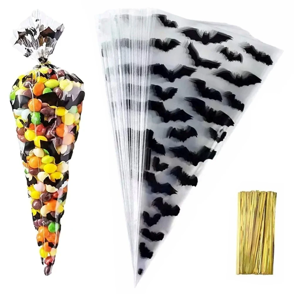Fako Bijoux - 100x Cellofaan Puntzakken Vleermuis 34x17cm - Puntzak Halloween - Traktatie Zak - Snoepzak - Inclusief Sluitstrips - 17x34cm - 100 Stuks
