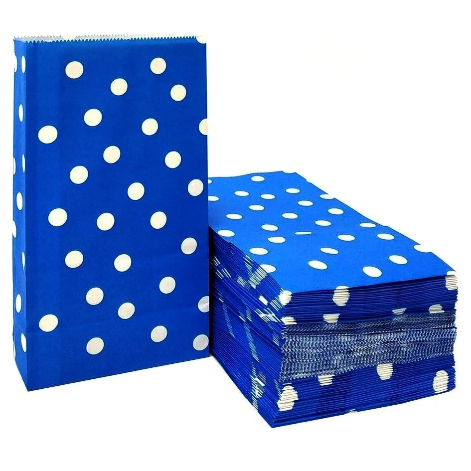 Fako Bijoux - 24 Blauwe Uitdeelzakjes Met Stippen - 13x8x24cm - Stevig Papier - Traktatie Zakjes - Papieren Zakjes - Cadeau Zakjes - Met Blokbodem - Blauw - 24 Stuks