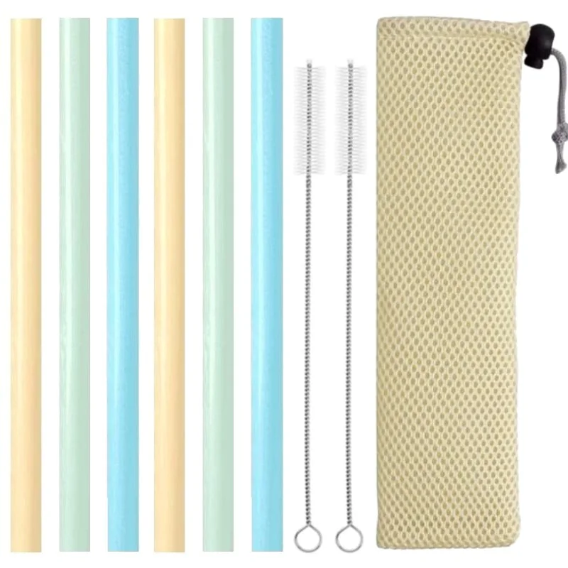 Fako Bijoux - Siliconen Rietjes XL Set -  6 Herbruikbare XL Rietjes - 25 cm - Duurzaam en Hygiënisch - 2 Schoonmaakborstels - Mesh Zakje
