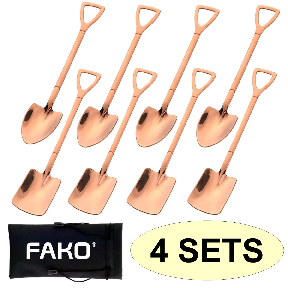 Fako Bijoux - Dessert Bestek - Schep & Schop - 8 Lepels - 15cm - Rosé Goud - 4 Sets