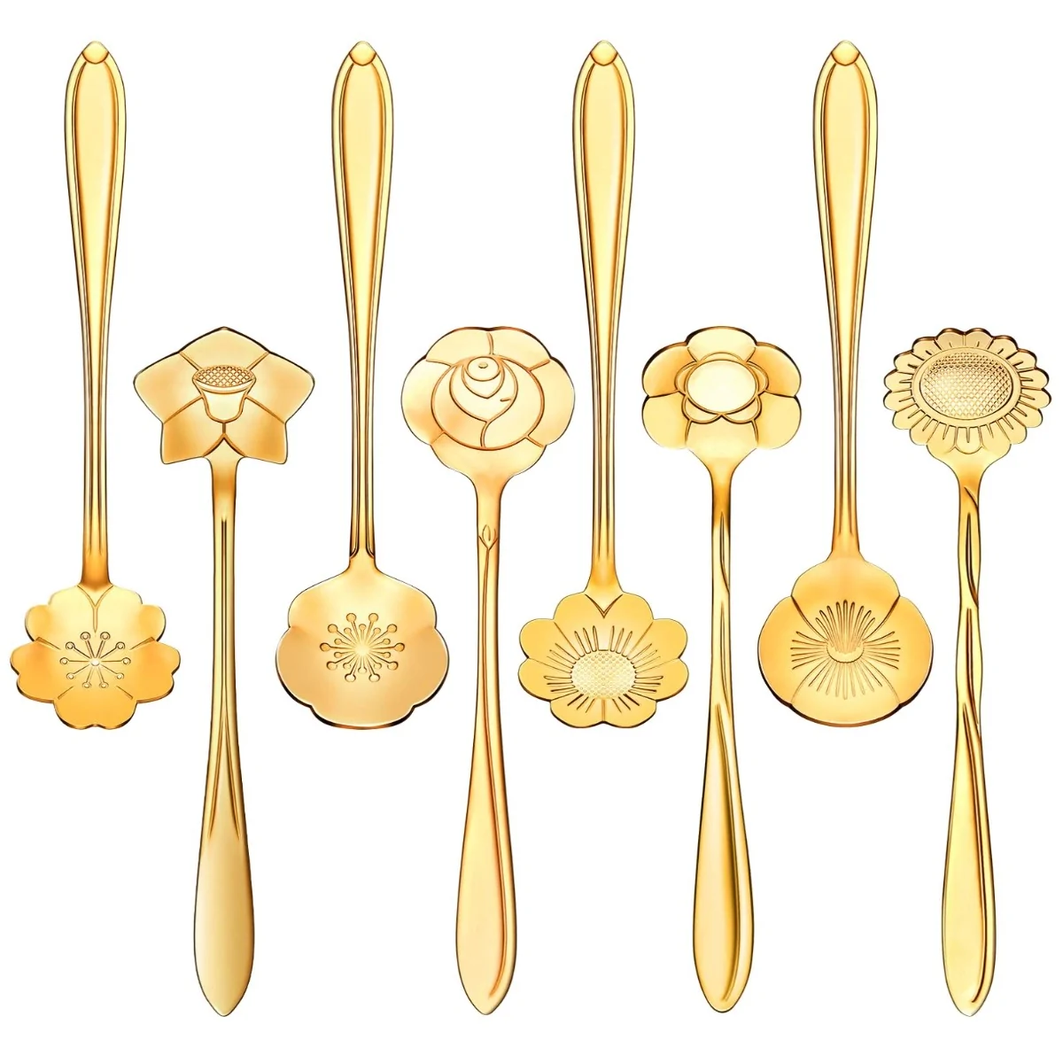 Fako Bijoux - Bloemen Lepels Set - Theelepel / Koffielepel - 12cm - Goud - 8 Stuks