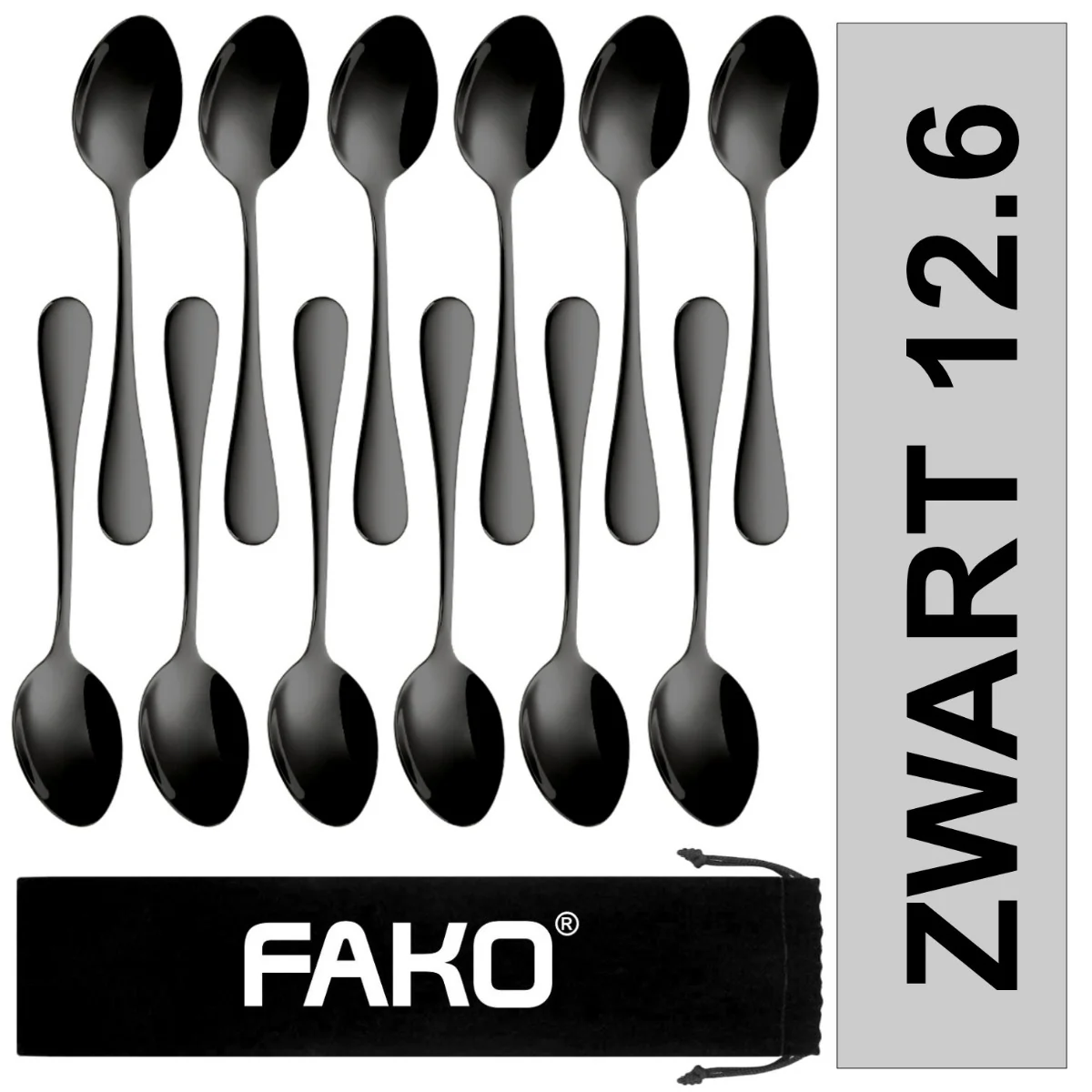 Fako Bijoux - Theelepel / Koffielepel Classic - 12cm - Zwart - 12 Stuks