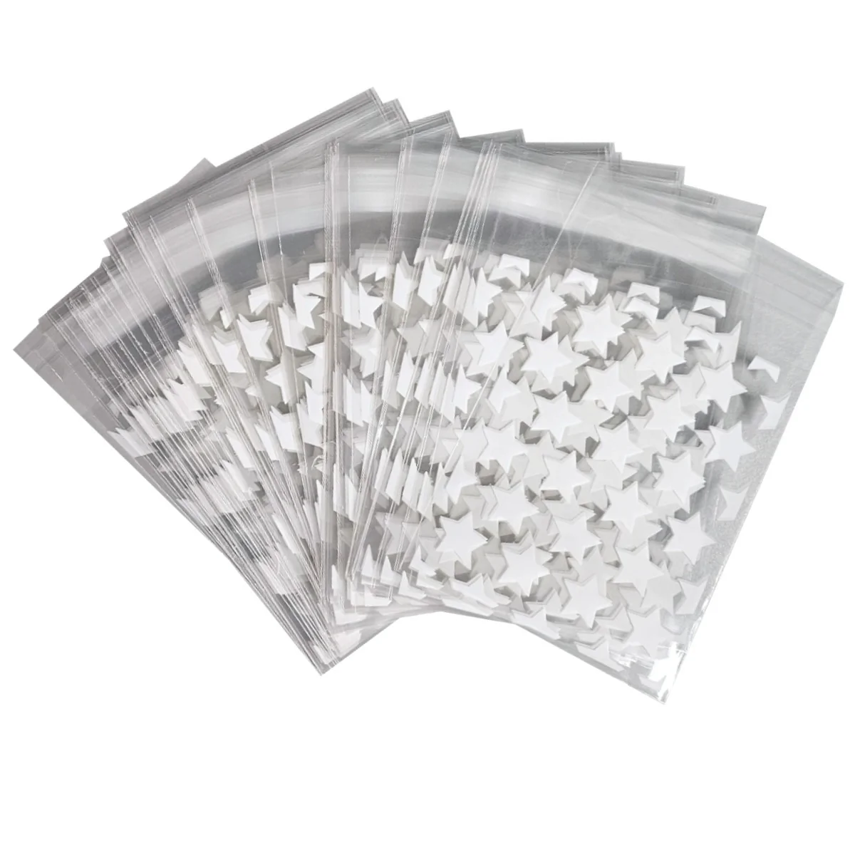 Fako Bijoux - 200x Uitdeelzakjes - Cellofaan Plastic Traktatie Kado Zakjes - Snoepzakjes - Sterren - 10x8cm - Wit