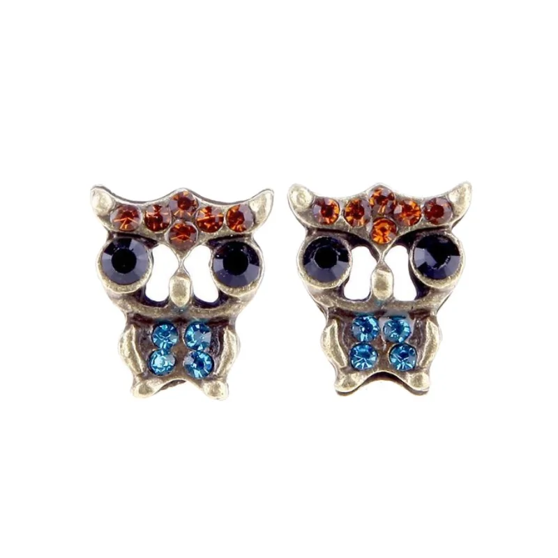 Fako Bijoux - Oorbellen - Steker - Uiltjes - Retro - Brons - Blauw/Bruin