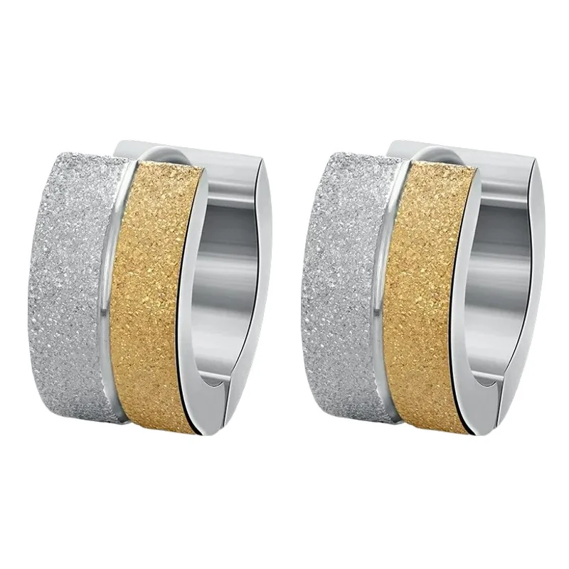 Fako Bijoux - Oorbellen - Oorringen - Stainless Steel - Glitter Duo - 7mm Breed - Zilver/Goudkleurig