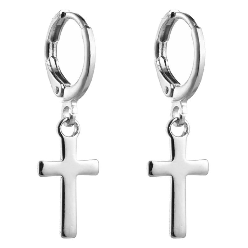 Fako Bijoux - Minimalistische Oorbellen - Kruisje - Ring Oorbellen - Zilverkleurig