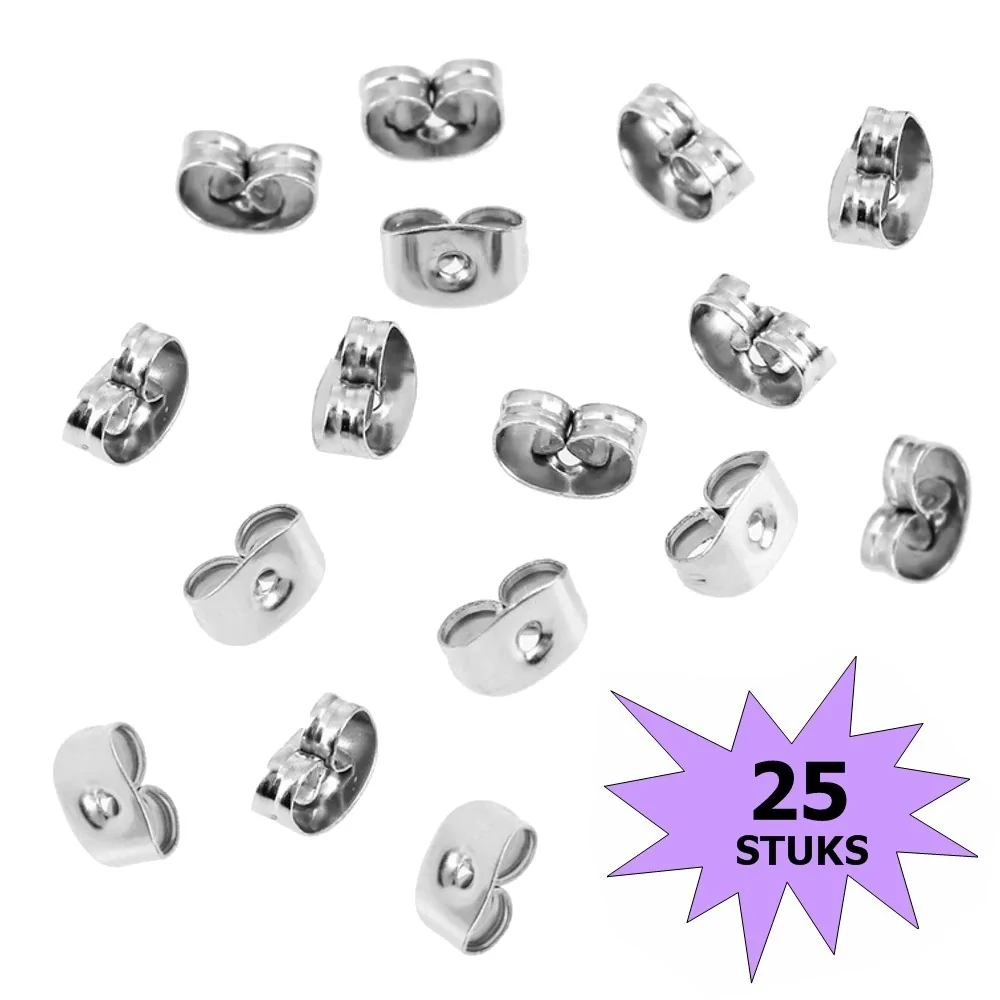 Fako Bijoux - Oorbel Stoppers / Achterkantjes - 6mm - Stainless Steel - 25 Stuks