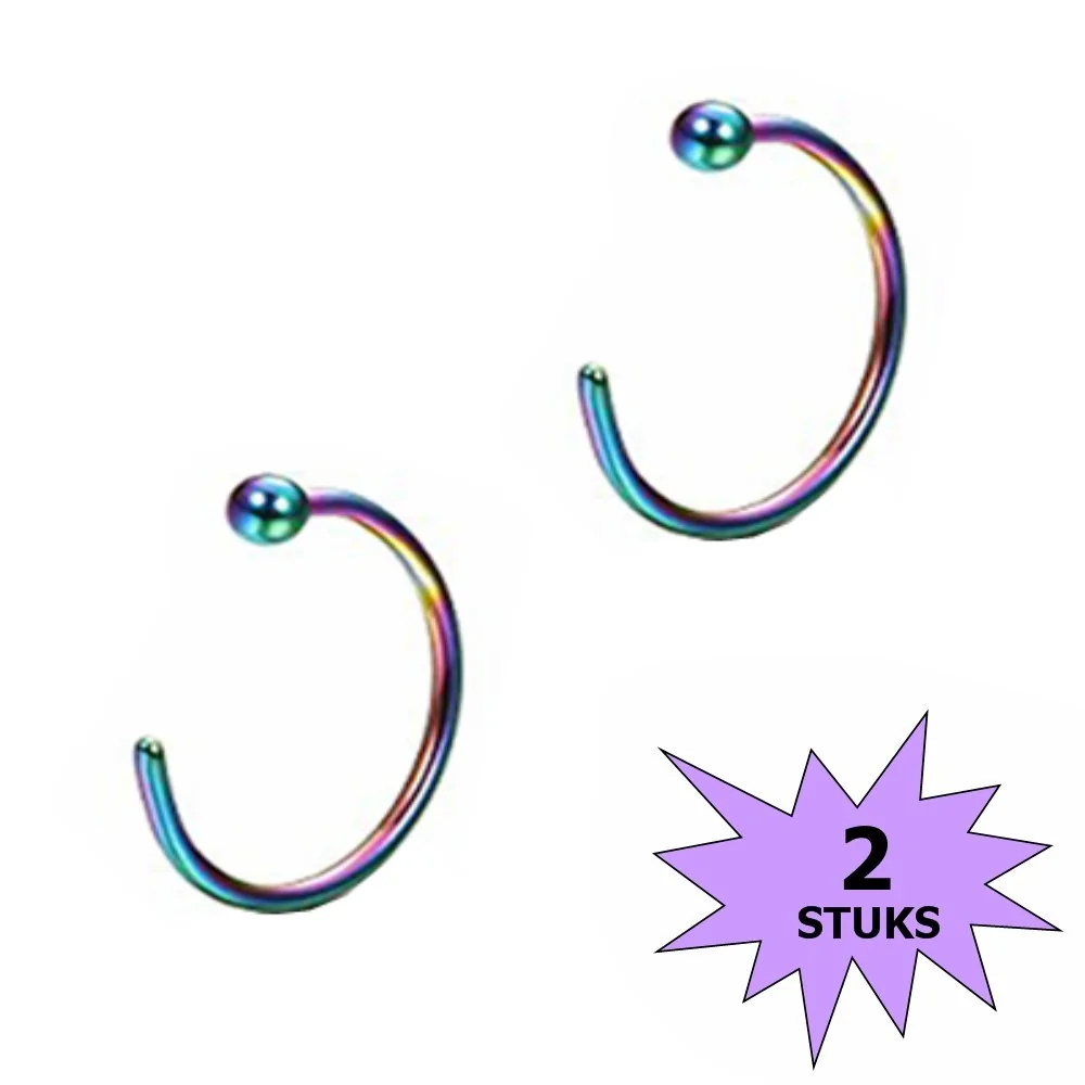 Fako Bijoux - Neuspiercing - Open Ring Bal - 8mm - Multicolor - 2 Stuks