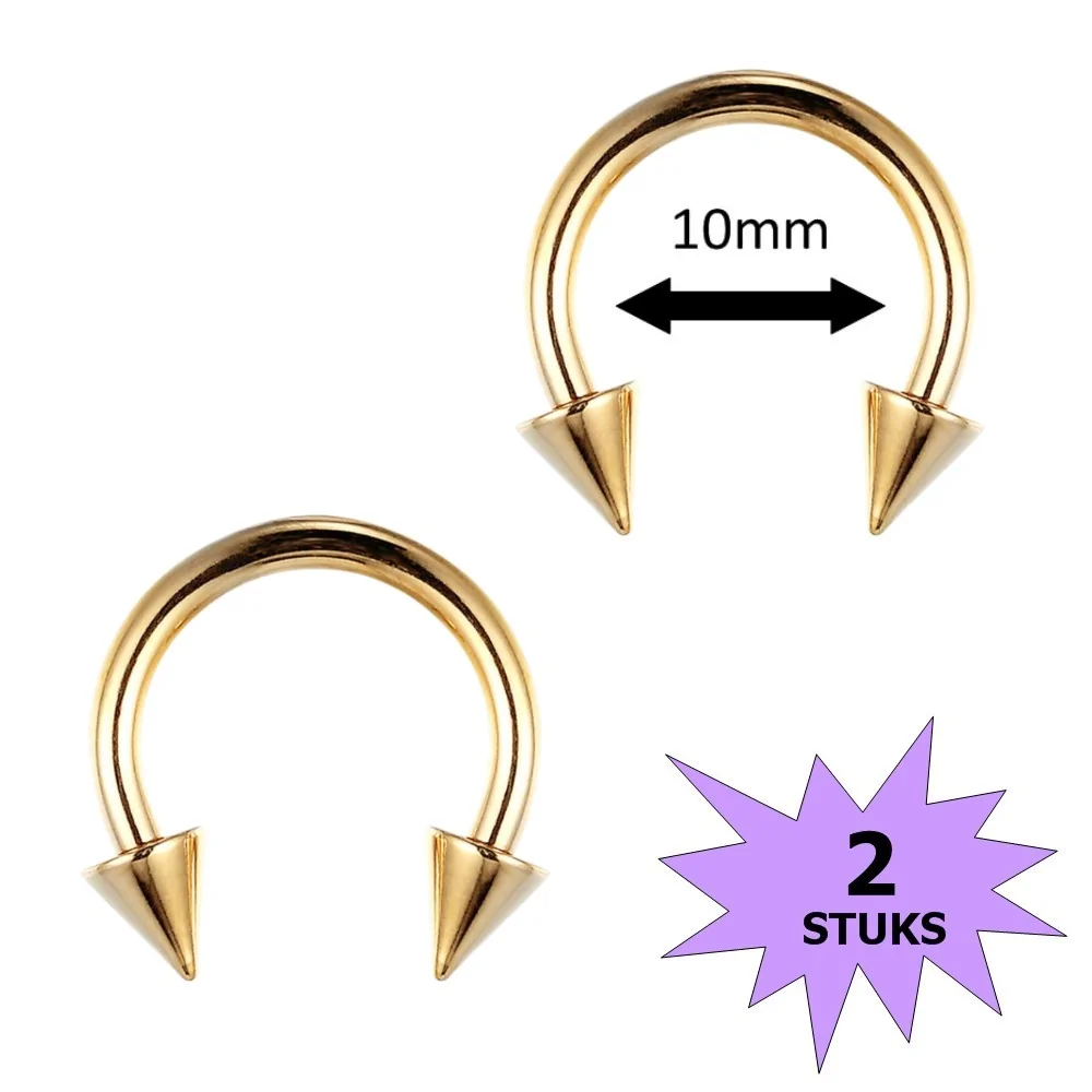 Fako Bijoux - Circular Barbell Piercing - Hoefijzer Spike - 10mm - Goudkleurig - 2 Stuks