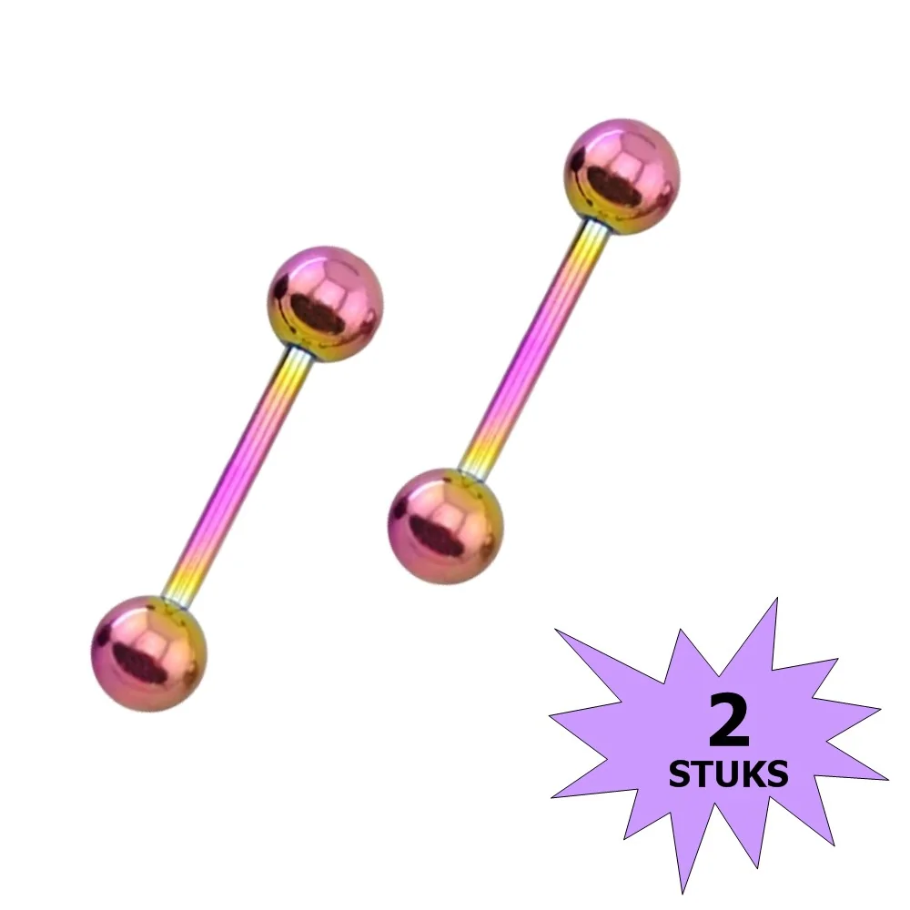 Fako Bijoux - Barbell Piercing - 12mm - Multicolour - 2 Stuks