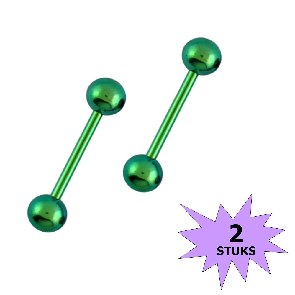 Fako Bijoux - Barbell Piercing - 12mm - Groen - 2 Stuks